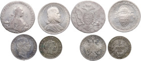 Lotto di quattro (4) monete del mondo : Florin 1859 A (Austria), 2000 reis 1926 (Brazil), 5 pengo 1938 (Hungary), rubel 1786 (Russia). AG.