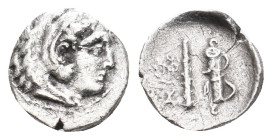 KINGS OF MACEDON. Alexander III 'the Great'. (336-323 BC). AR Obol. 0.50 g. 9.10 mm.