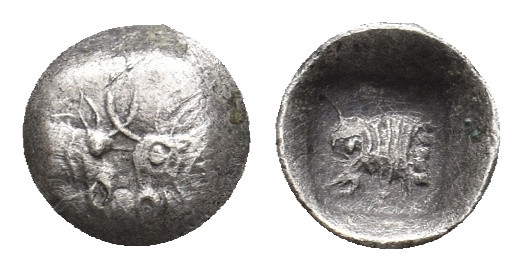 CARIA. Uncertain mint (Circa 450-400 BC). AR Tetartemorion. 0.14 g 6.70 mm