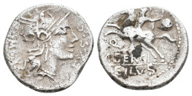 M. SERGIUS SILUS, 116-115 BC. Denarius. Rome. 3.66 g. 18.30 mm.