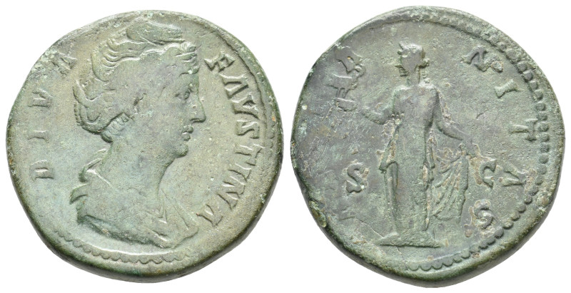 DIVA FAUSTINA I, Died 140/1 AD. AE, Sestertius. Rome. 26.39 g. 32.15 mm.