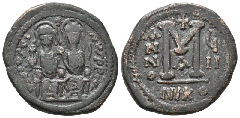 JUSTIN II and SOPHIA, 565-578 AD. AE Follis. Nicomedia. 14.35 g. 32.05 mm.