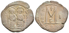 JUSTIN II and SOPHIA, 565-578 AD. AE Follis. Constantinople. 13.71 g. 30.35 mm.
