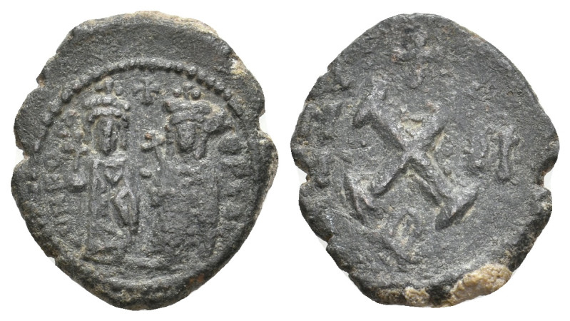 PHOCAS with LEONTIA, 602-610 AD. AE, Decanummium. Antioch. 2.57 g. 18 mm.