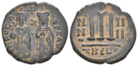 PHOCAS with LEONTIA, 602-610 AD. AE, Follis. Theupolis (Antioch). 8.18 g. 26.40 mm.
