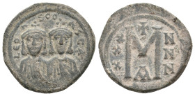 LEO III THE "ISAURIAN", with CONSTANTINE V, 717-741 AD. AE, Follis. Constantinople. 6.68 g. 24.30 mm.