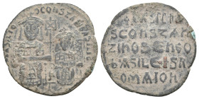 BASIL I with CONSTANTINE, 867-886 AD. AE, Follis. Constantinople. 4.26 g. 26.40 mm.