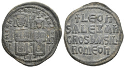 LEO VI with ALEXANDER, 886-912 AD. AE, Follis. Constantinople. 7.86 g. 28.70 mm.