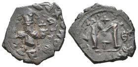 Islamic, Arab-Byzantine. Umayyad Calıphate. Pseudo Byzantine Type.Imitating the Types of CONSTANS II, 647-670 AD. AE, Follis. 3.88 g. 22.90 mm.