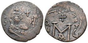 Islamic. Arab-Byzantine (?)Pseudo-Byzantine type, imitating the types of CONSTANS II, (?) 640-650 AD. AE, Fals. Uncertain mint. 12.11 g. 29.75 mm.