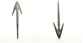 ANCIENT GREEK BRONZE SPEARHEAD.(CIRCA 3RD-1ST BC).
Condition : See picture. No return.
Weight : 23.15 g
Diameter: 106.40 mm