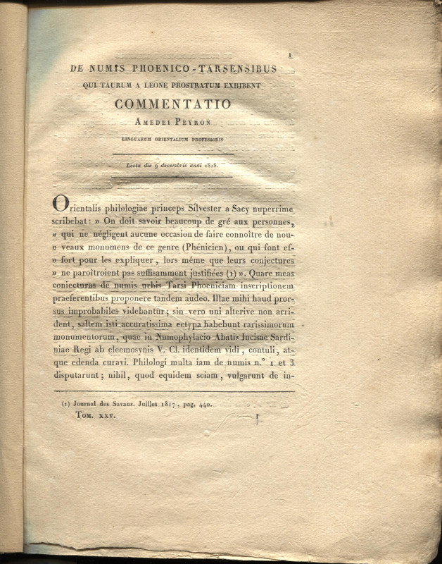 PEYRON A. - De Numis phoenico –tarsensibus qui taurum a Leone prostratum exhiben...