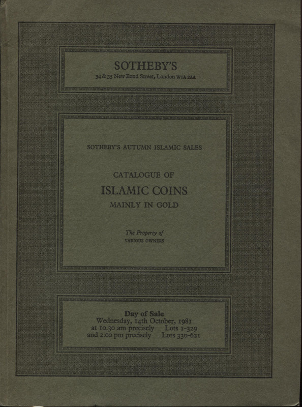 SOTHEBY’S. – London, 14 – October, 1981. Catalogue of Islamic coins mainly in go...