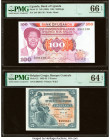 Belgian Congo Banque Centrale du Congo Belge 5 Francs 1.11.1952 Pick 21 PMG Choice Uncirculated 64 EPQ; Uganda Bank of Uganda 100 Shillings ND (1985) ...