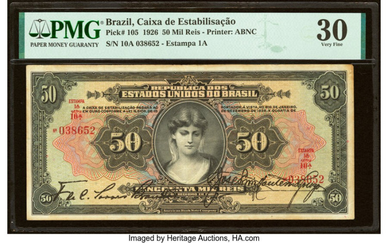 Brazil Caixa de Estabilizacao 50 Mil Reis 18.12.1926 Pick 105 PMG Very Fine 30. ...