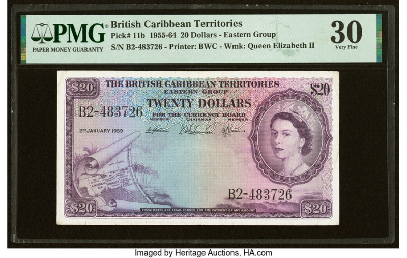 British Caribbean Territories Currency Board 20 Dollars 2.1.1959 Pick 11b PMG Ve...