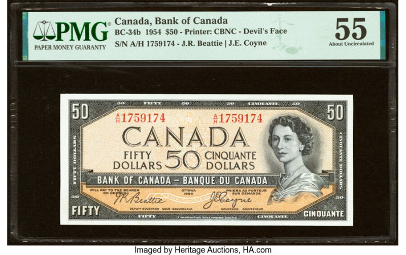 Canada Bank of Canada $50 1954 BC-34b "Devil's Face" PMG About Uncirculated 55. ...