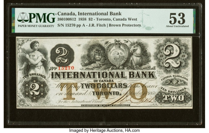 Canada Toronto, CW- International Bank of Canada $2 15.9.1858 Ch.# 380-10-08-12 ...