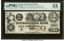 Canada Toronto, CW- International Bank of Canada $2 15.9.1858 Ch.# 380-10-08-12 PMG About Uncirculated 53. Ink burn and annotations are noted. 

HID09...