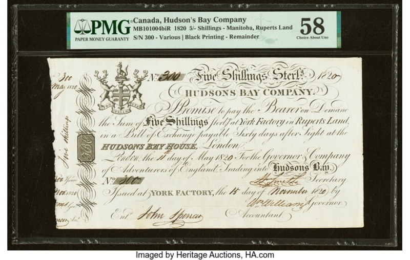 Canada Manitoba-Rupert's Island, Hudson's Bay Company 5 Shillings 15.11.1820 Pic...