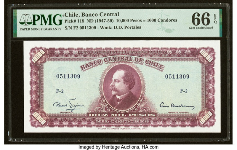 Chile Banco Central de Chile 10,000 Pesos = 1000 Condores ND (1947-59) Pick 118 ...