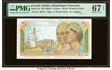 French Antilles Institut d'Emission des Departements d'Outre-Mer 5 Francs ND (1964) Pick 7b PMG Superb Gem Unc 67 EPQ. 

HID09801242017

© 2022 Herita...