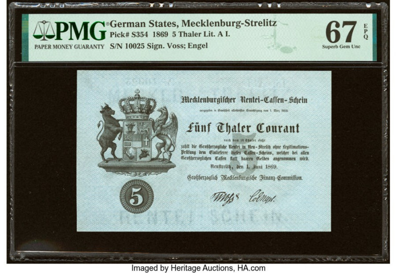 German States Grand Duchy of Mecklenburg-Strelitz 5 Thaler 1.6.1869 Pick S354 PM...