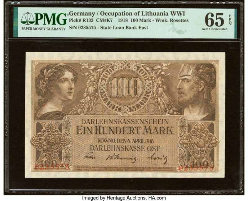 Germany State Loan Bank East 100 Mark 4.4.1918 Pick R133 PMG Gem Uncirculated 65...
