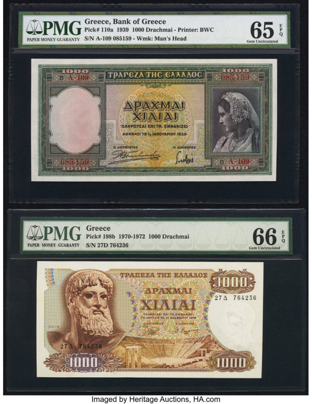Greece Bank of Greece 1000 Drachmai 1939; 1970-72 Pick 110a; 198b Two Examples P...