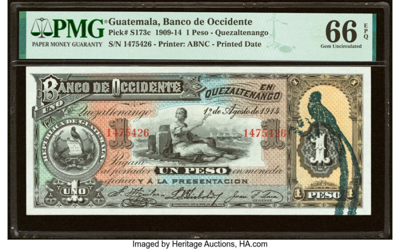 Guatemala Banco de Occidente en Quezaltenango 1 Peso 1.8.1914 Pick S173c PMG Gem...