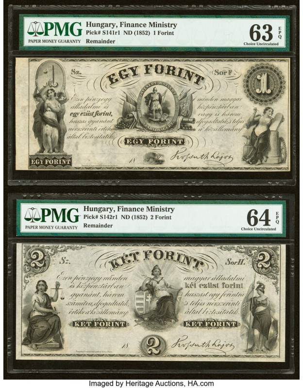 Hungary Finance Ministry 1; 2; 5 Forint ND (1852) Pick S141r1; S142r1; S143r1 Th...