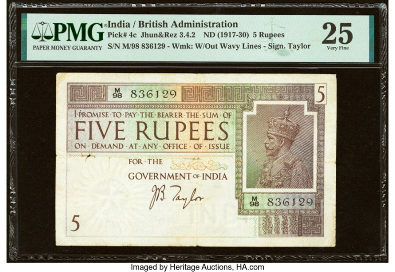 India Government of India 5 Rupees ND (1917-30) Pick 4c Jhun3.4.2 PMG Very Fine ...