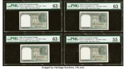 India Reserve Bank of India 1 Rupee ND (1949) Pick 71a Jhun6.1.1.1 Four Consecutive Examples PMG Choice Uncirculated 63 EPQ (2); Choice Uncirculated 6...