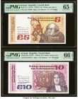Ireland - Republic Central Bank of Ireland 5; 10 Pounds 10.5.1979; 8.12.1980 Pick 71c; 72a Two Examples PMG Gem Uncirculated 65 EPQ; Gem Uncirculated ...