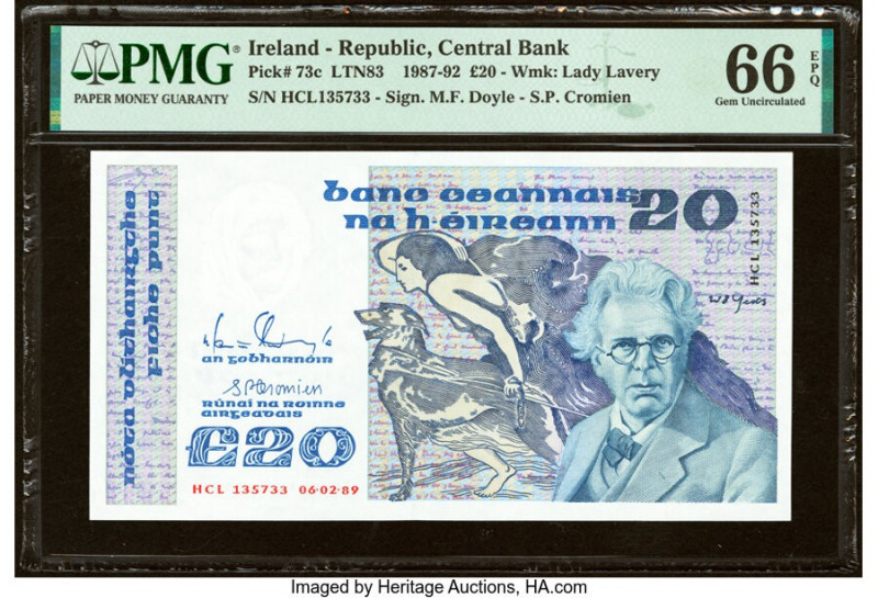 Ireland - Republic Central Bank of Ireland 20 Pounds 6.2.1989 Pick 73c PMG Gem U...