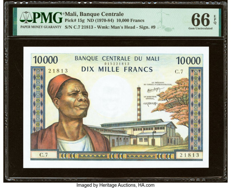 Mali Banque Centrale du Mali 10,000 Francs ND (1970-84) Pick 15g PMG Gem Uncircu...