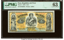 Peru Republica Del Peru 1 Sol 4.1.1879 Pick 1 PMG Choice Uncirculated 63. 

HID09801242017

© 2022 Heritage Auctions | All Rights Reserved