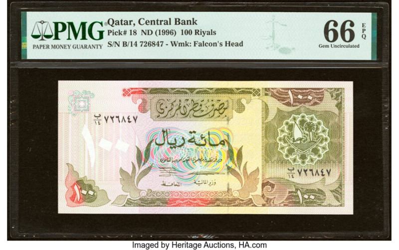 Qatar Qatar Central Bank 100 Riyals ND (1996) Pick 18 PMG Gem Uncirculated 66 EP...