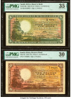 South Africa South African Reserve Bank 5; 10 Pounds 3.4.1944; 14.4.1943 Pick 86b; 87 Two Examples PMG Choice Very Fine 35 EPQ; Very Fine 30. Pinholes...