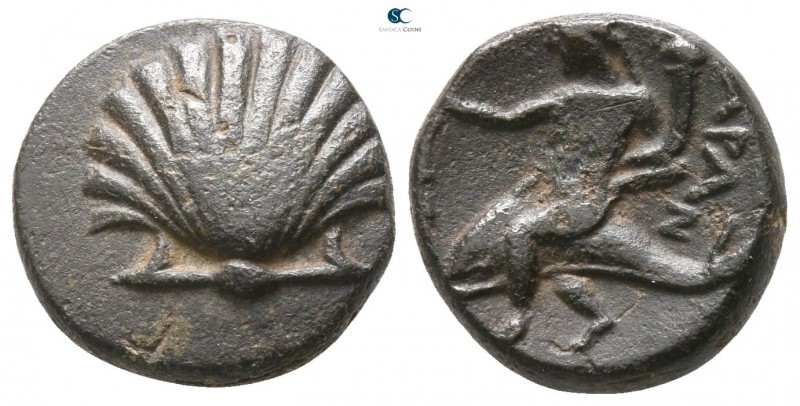Calabria. Tarentum circa 275-200 BC. 
Bronze Æ

12mm., 3,02g.

Shell / [T]A...