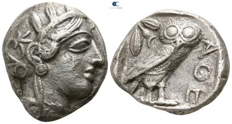 Attica. Athens 454-404 BC. 
Tetradrachm AR

23mm., 16,51g.

Head of Athena ...