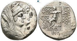 Seleukid Kingdom. Damascus. Cleopatra and Antiochos VIII 125-121 BC. Dated SE 192=120/119 BC. Tetradrachm AR