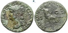 Nero AD 54-68. Lugdunum (Lyon). Dupondius Æ