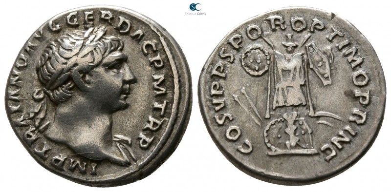 Trajan AD 98-117. Rome
Denarius AR

16mm., 3,46g.

IMP TRAIANO AVG GER DAC ...