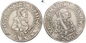 Germany . Sachsen, Kurfürstentum. Annaberg.  AD 1541-1547. Johann Friedrich und Moritz. Taler AR 1547