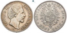 Germany . München. Ludwig II AD 1864-1886. 5 Mark 1874
