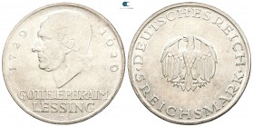 Germany. Weimarer Republic.  AD 1919-1933. 200. birthday of Lessing. 5 Reichsmark 1929 D, München