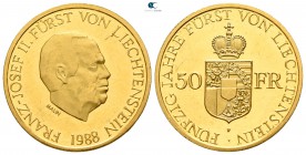 Liechtenstein. Bern. Franz Josef II AD 1938-1990. 50 Franks AV (0.999)
