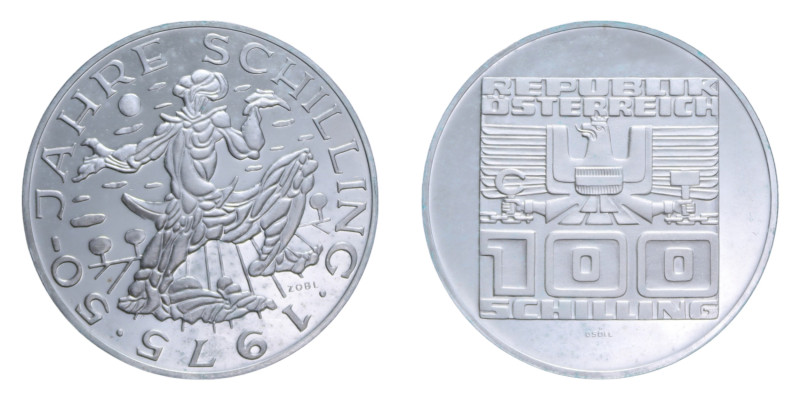 AUSTRIA 100 SCHILLING 1975 AG. 23,96 GR. PROOF (PATINATA)