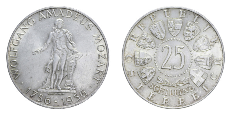 AUSTRIA 25 SCHILLING 1956 AG. 13,07 GR. qFDC